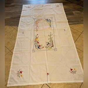 Hand embroidered ornate Asian theme floral birds rectangle tablecloth 98x110